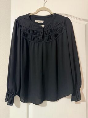 LOFT Black Long-Sleeve Ruffle Blouse